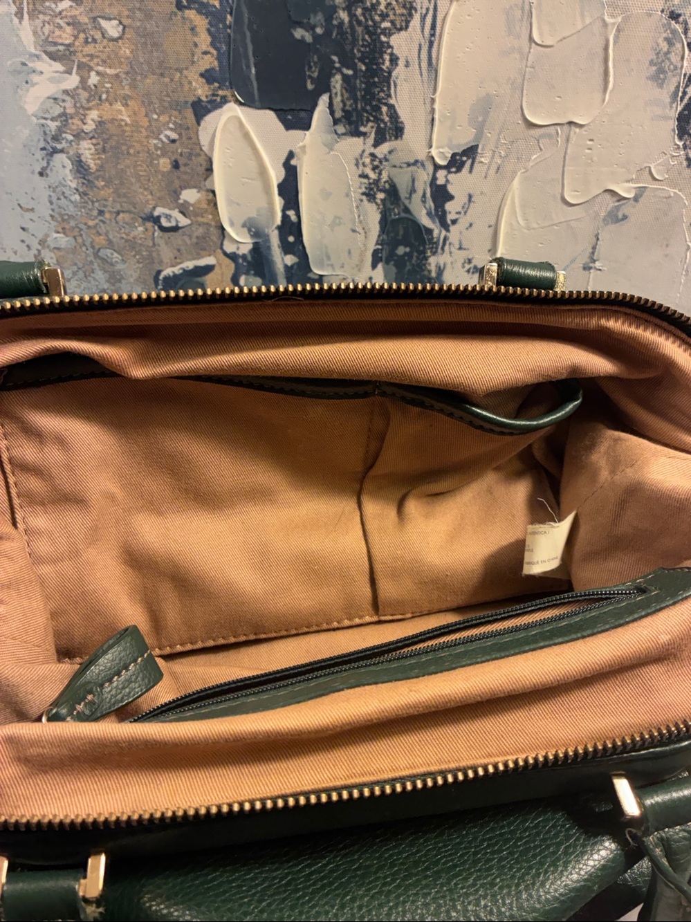 Vintage Liz Claiborne Dark Green Leather Top-Handle Satchel with Gold Hardware - Picture 7 of 15